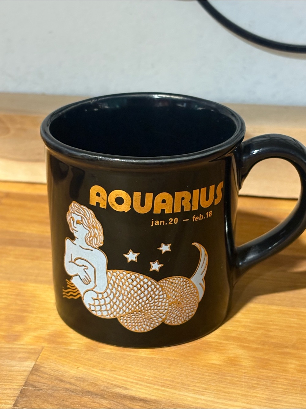 Aquarius Zodiac Black Ceramic Mug with Gold Graphic